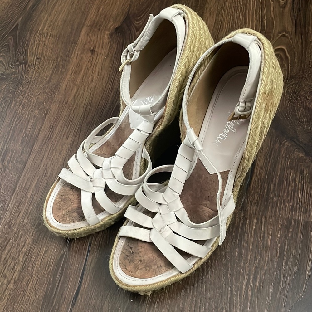 San Edelman white espadrille wedges. Leather Sandals. Size 9.5